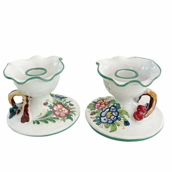 Made in Italy Hand Painted Floral 4” Candle Holders - Picture 1 of 11
